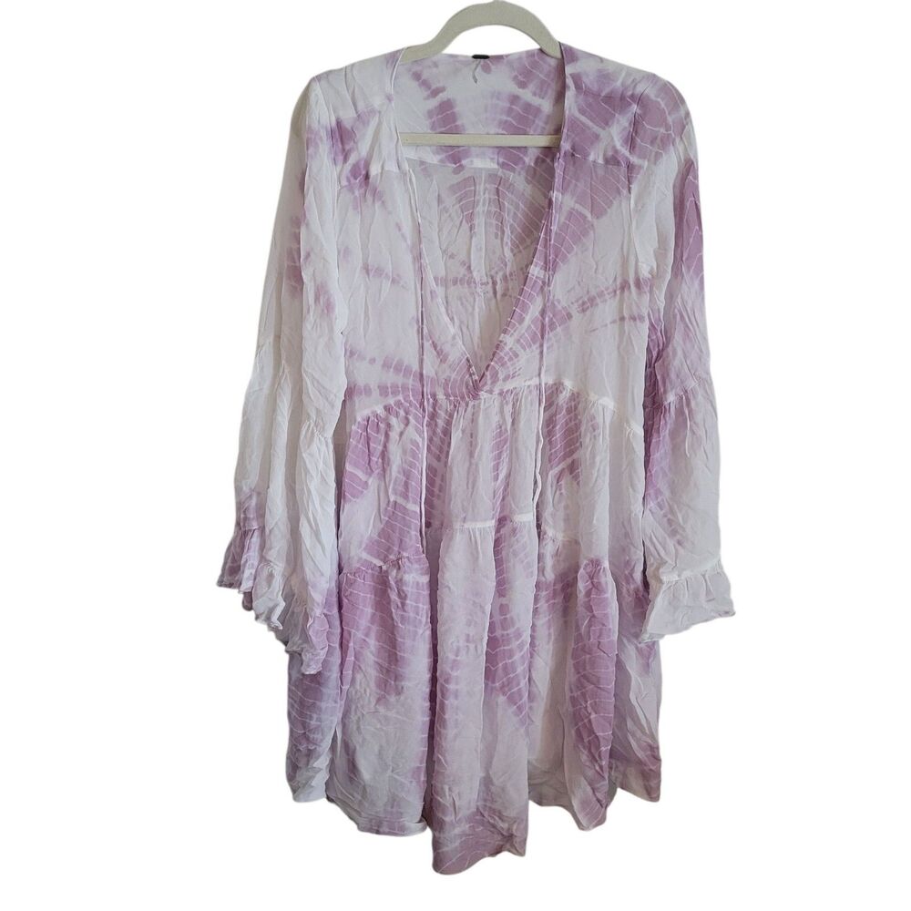 YFB Young Fabulous & Broke Tie Dye Dress Women's Medium White Purple Semi Sheer